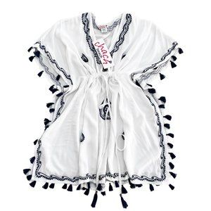 Chach Beach Swim Cover Up - White, Navy | XS